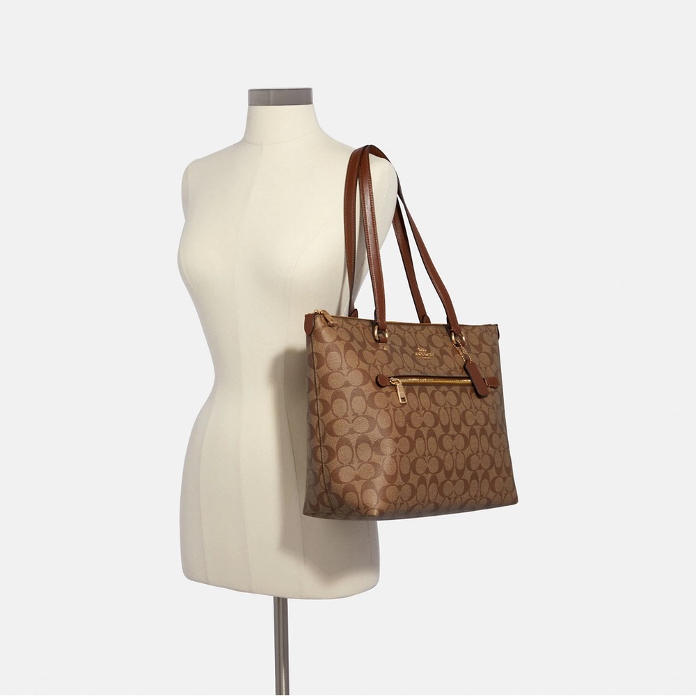 NWT Coach Gallery Tote Bag In Signature Canvas Khaki Saddle 79609 RARE SOLD OUT - Picture 3 of 3